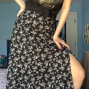 Black and White Floral Maxi Skirt